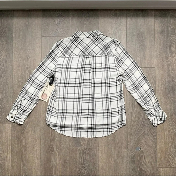 Anthropologie Ash and Ember Button Down Front Plaid Flannel White Size XS - Picture 12 of 13